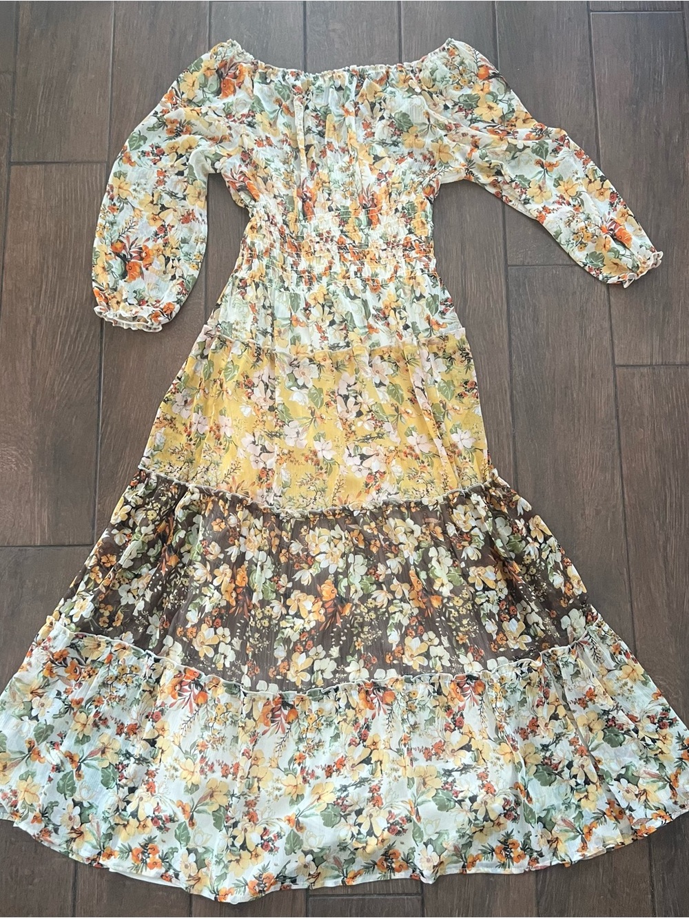Hope Springs Womens Multicolor Boho Tiered Floral Maxi Dress Sz M Flowy Peasant - Picture 6 of 8